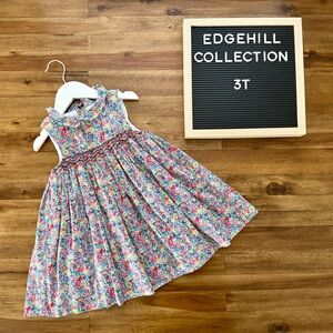 Edgehill Collection Navy Red Smocked Multicolor Floral Dress 3T Sleeveless